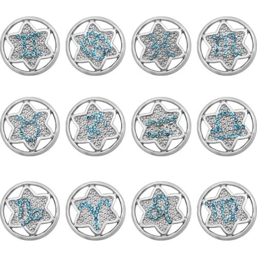 New PL0134 Beauty Trendy Hexagonal star blue rhinestone 12 constellations 18MM metal snap buttons fit DIY snap bracelet jewelry