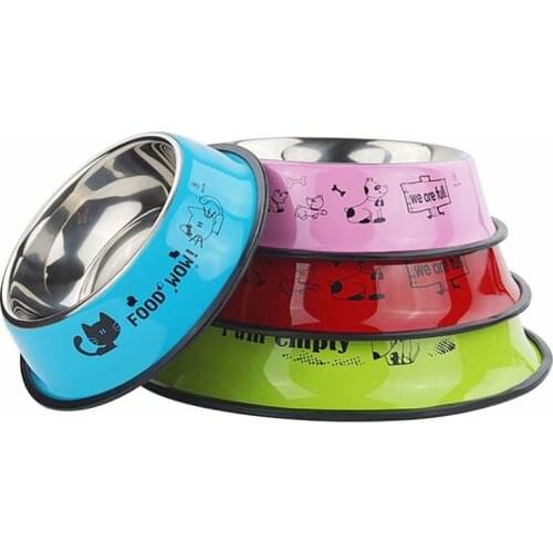 Easy To Carry Pet Stainless Steel Bowl with Non-slip Bottom Large Cat Food Bowl, Multi-color Optional Paint And Clean Surface