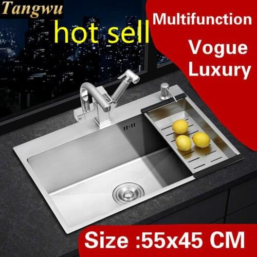 Free shipping Apartment wash vegetables multifunction kitchen manual sink single trough 304 stainless steel hot sell 55x45 CM