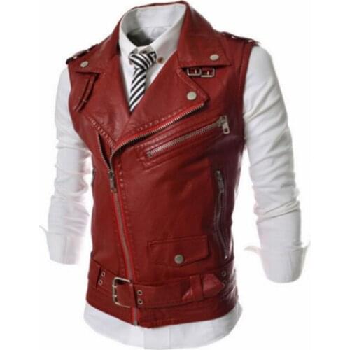 2020 New Motorcycle Leather Jacket Vest Men Fashion Multi-Zippers Leather Jackets Sleeveless Vest Male Casual PU Coats
