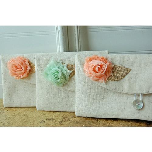 Set of 9 lace wedding shabby chic Bride bridemaid clutch Purses makeup toiletry kits Gift Make Up Bags choose your flower color