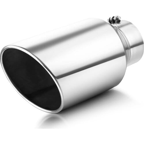 Exhaust Tip of 5" Inlet 8" Outlet 15" Overall Length Rolled End Angle Cut Bolt On Polished Stainless Steel