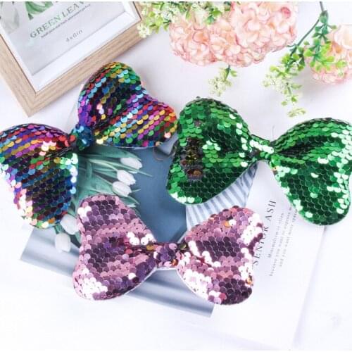 New Europe and America Childrens Girl Sequined Big Bow Hairpin Fish Scale Duckbill Clip Hair Accessories Headwear
