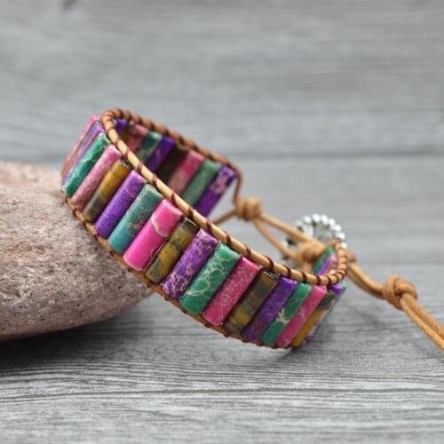 Hand Weaving Boho Bracelet Color Natural Stone Single Leather Wrap Bracelet Cuff Vintage Bracelets Beautiful Fashion Jewelry
