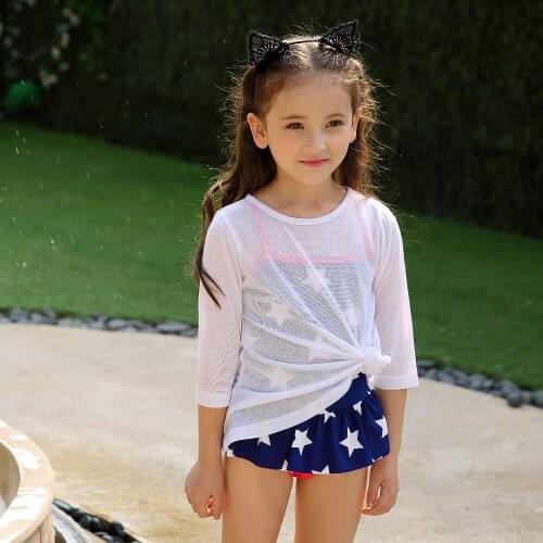 Girls Beach Cover Long Sleeve T shirt White/Pink Rash Guard UV Sun Protection Suit for Swimming Surfing Kids Swimwer