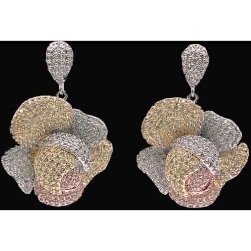 Lanyika Fashion Jewelry Distinctive Elegant Blooming Hollyhock Earrings Micro Mosaic Engagement Party Earrings Best Gifts