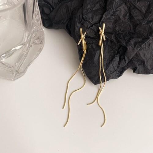 SRCOI New Trendy Simple Snake Bone Chain Tassel Earring Elegant Temperament Cross Rhinestone Earring Women Party Jewelry 2021