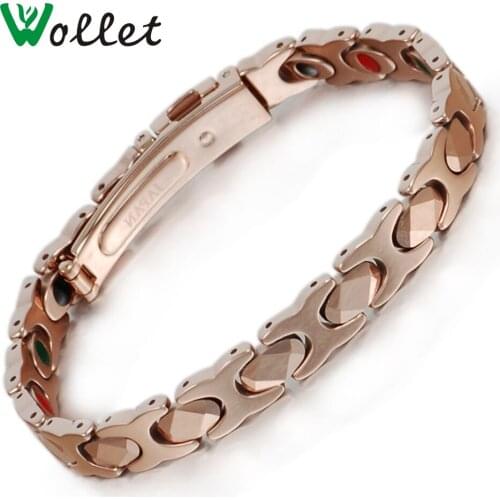 Wollet Jewelry Health Care Healing Energy Rose Gold Color Bio Magnetic Tungsten Bracelet For Women 17cm