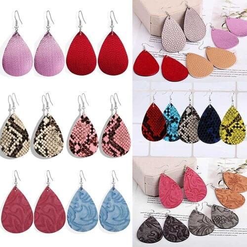 New Fashion Snake Print Leather Earrings for Women 8 Colors Teardrop Water Drop Earrings Ladies Punk Style Jewelry Wholesale