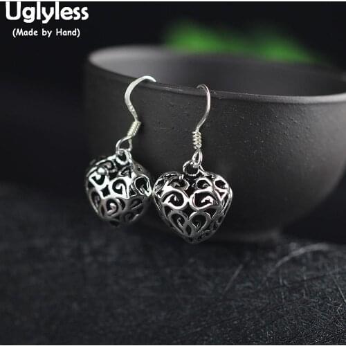 Uglyless Hollow Heart Earrings for Women Sweet LOVE Gifts Fine Jewelry Real 925 Sterling Silver Vines Brincos Fine Jewelry E1515