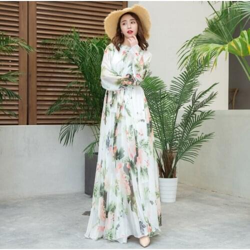 High Quality Newest Fashion Runway Ruffle Collar Maxi Dress Womens Long Sleeve Retro Art Printed Designer Long Dress plus sizes