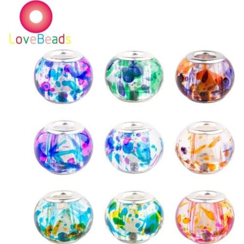 10Pcs 16x11mm Painting Murano Flower Art Paint Large Hole Glass Beads European Charms Fit Pandora Bracelet Women Men Necklace