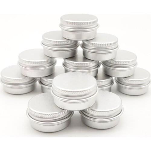 100pcs 5g 10g Aluminum Round Empty Refillable Bottles Tin Cans Box Silver Cream Jar Pot Case Screw Thread Lid Lip Balm Container