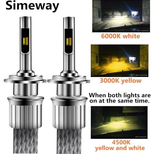 2PCS Auto LED 9012 Headlight 90W 11000lm 12V 24V auto D2S D4S D2H headlights light Tricolor car H1 H3 H4 H7 H11 9005 9006 bulbs