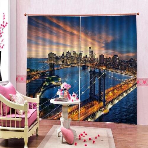 European style 3D Curtains City Night Bridge Light Window Curtain For Living Room bedroom blackout Drapes Decor