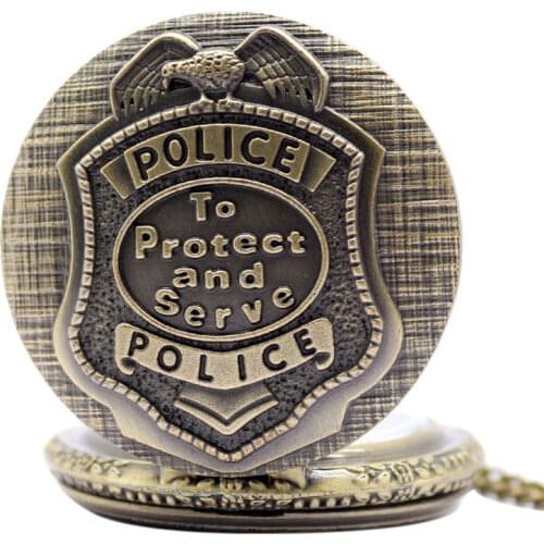 Antique Bronze US Police Design Quartz Pocket Watch With Necklace Chain Drop Shipping Best Gift To Policeman