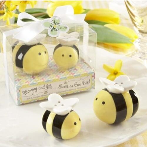 Free shipping Mommy and Me Sweet as Can Bee Ceramic Honeybee Salt and Pepper Shakers 10Set/Lot baby shower favors and gifts