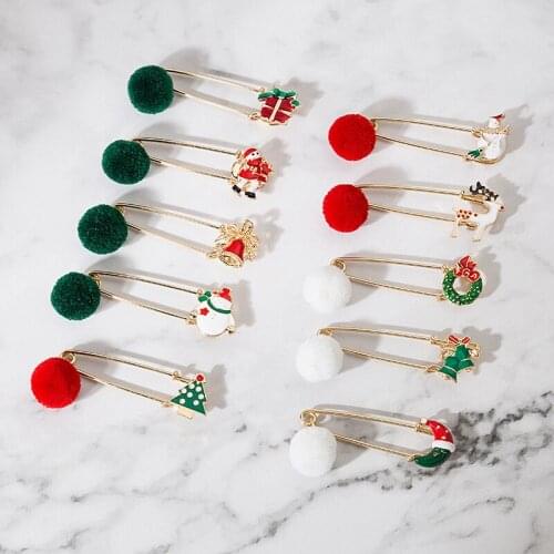 Classic Design Elk snowman Pendant Brooch Hair Ball For Women Girls Fashion Christmas Badge Pins Jewelry Gifts 2 Pieces