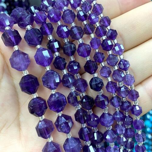 Wholesale AAA Faceted Prismatic Amethysts 100% Natural Round Stone Beads For Jewelry Making DIY Bracelet Necklace 6/8/10MM