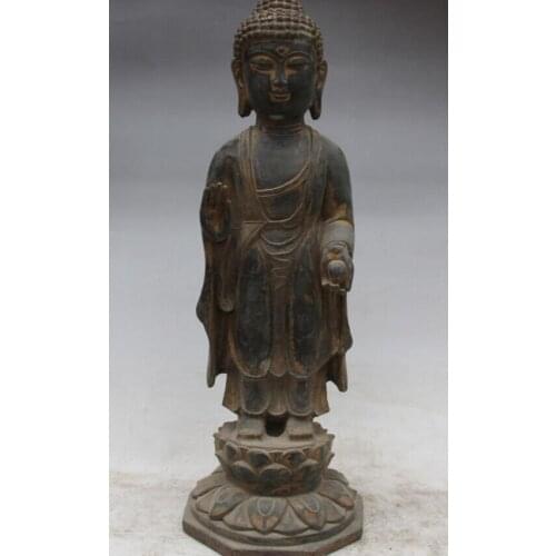 Fast shipping USPS to USA S2256 19" Antique Old Tibet Bronze Stand Shakyamuni Amitabha Buddha Sakyamuni Statue