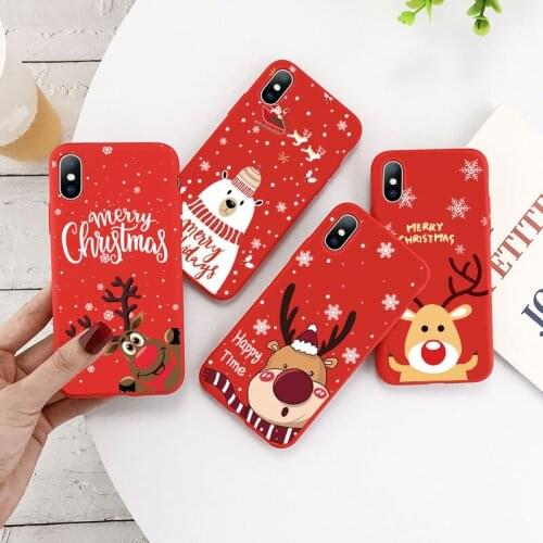 Lovely Christmas Elk Bear Phone Case For iPhone 12 Mini 11 Pro MAX 7 8 6 6S Plus SE 2020 X XR XS MAX New Year Gift Deer TPU Bags