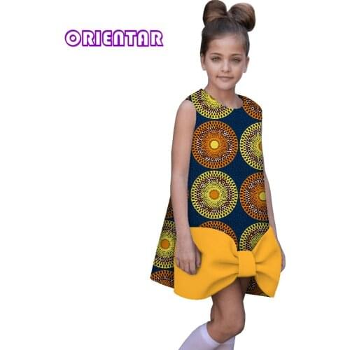 African Style Dress Summer Sleeveless Kids Dashiki Dresses for Girl Children Ankara African Clothes Evening Bowknot Dress WYT585