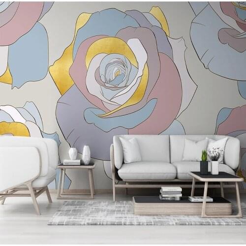 Photo Wallpaper Modern Stroke Floral Rose Gold Mural Decor Living Room Bedroom Home Waterproof Decor Wall Painting 3D Wall Cloth