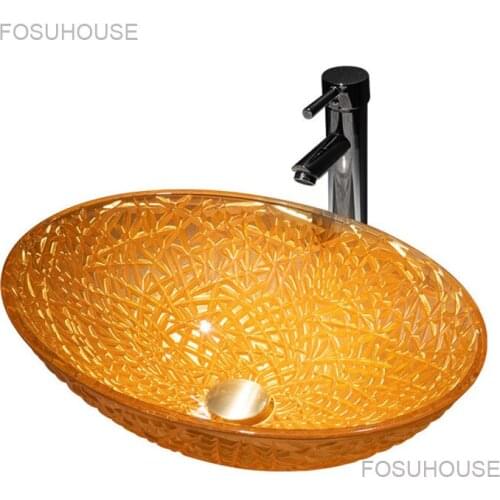 Household Coloring Art Bathroom Sinks Balcony Glass Washbasin Creative Oval Bathroom Washbasins Kitchen Washing Sinks Hand Basin