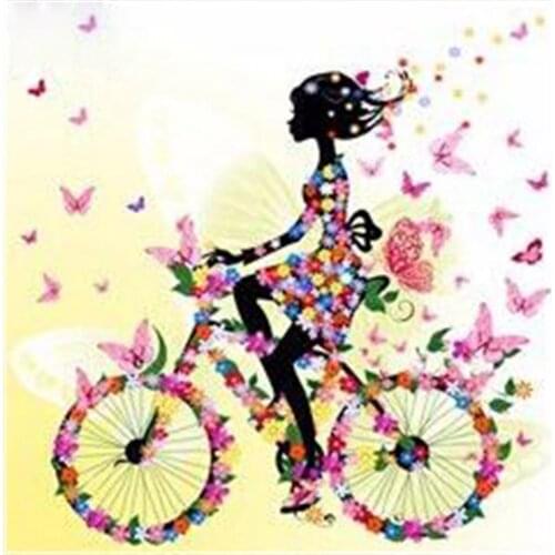 Cartoon Butterfly Girl Bike DIY Cross Stitch 11CT Embroidery Kits Craft Needlework Set Cotton Thread Printed Canvas Sell