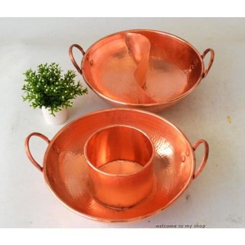 Handmade Pure Copper Hot Pot Stew Soup Wok Thick Double Handle Restaurant Home Use