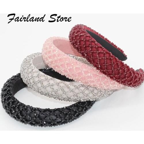 Fairland Mesh Crystal Geometric Luxury Sparkly Shiny Rhinestone Crystal Beads Hand-Stitched Women Girls 4 Colors Party Headband