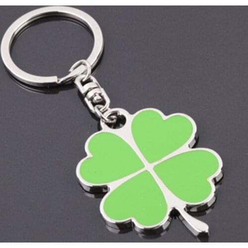 Metal High Quality Green Leaf Keychain Fashion Creative Beautiful Four Leaf Clover Alloy Lucky Key Chain Jewelry S161