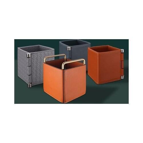 Metal Orange Leather Retro Study Pen Holder Creative Desktop Countertop Decoration