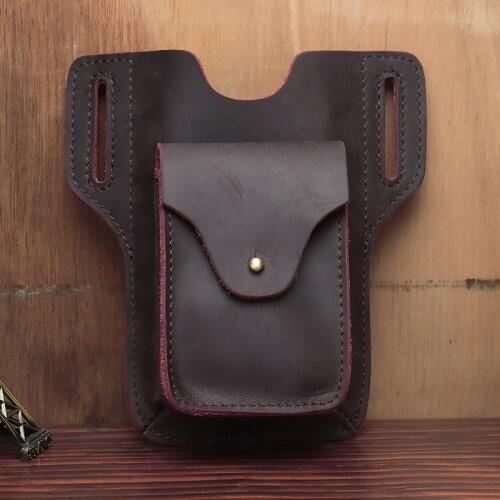 Crazy Horse Leather Waist Bag Male Genuine Cowhide Belt Pack For Men Cellphone Cigarette Lighter Box Case Outdoor Running Pouch