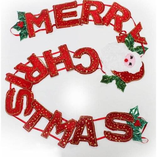 Merry Christmas English Letter Flags Flannel PVC Banner Christmas Outdoor Decor Wall Art Flags Xmas Tree Pennants String