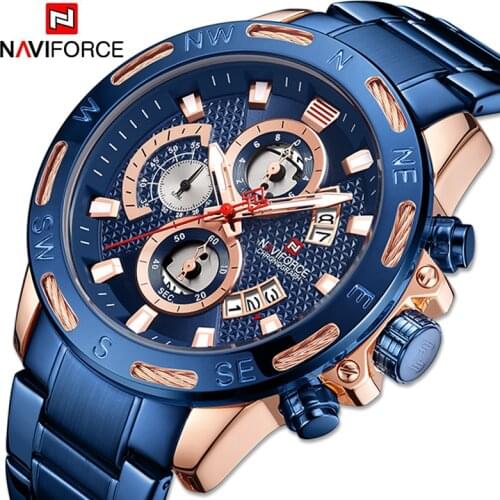 NAVIFORCE Men Watch Top Brand Luxury Quartz Men’s Watches Full Steel Chronograph Watch Waterproof Male Clock Relogio Masculino