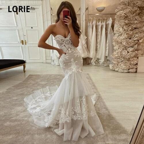 LORIE 2020 New Mermaid Wedding Dresses Lace Appliques Wedding Gowns Sweetheart Princess Party Turkey Vintage Bridal Gowns