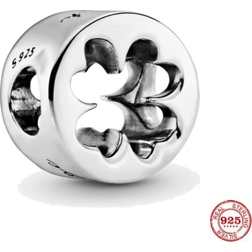 New 925 Sterling Silver Bead Openwork Lucky Charm Fit Original Pandora Bracelet DIY Jewelry For Women Wholesale