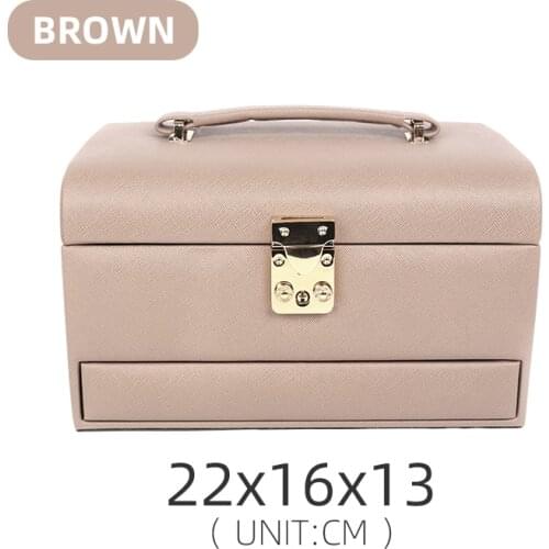 New Camel Portable Multifunction Leather Female Jewelry Storage Box With Mirror For Earring Ring Pendent Bracelet Display Cases