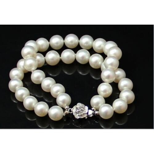 Selling Jewelry>>> 2 rows natural AAA 10-11mm south sea round white pearl bracelet 7.5-8"