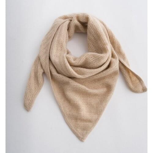 Ladies High Quality Knit Comfortable Warm Thick Triangle Scarf 100% Goat Cashmere Scarf Women Triangle Hollowing Out Shawl Head