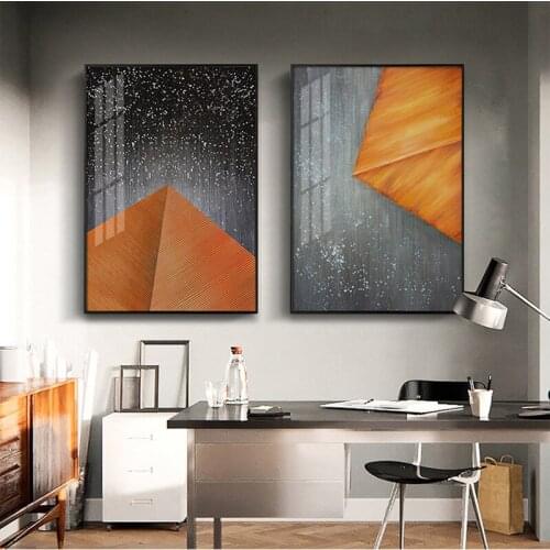 Nordic Abstract Orange Grey Blocks Canvas Painting Modern Posters and Prints Wall Art Pictures for Living Room Home Decoration