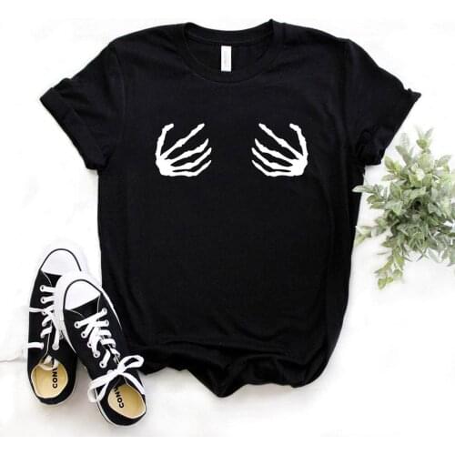 Skeleton Hands Boobs Women Tshirts Cotton Casual Funny t Shirt For Lady Top Tee Hipster 6 Color NA-496