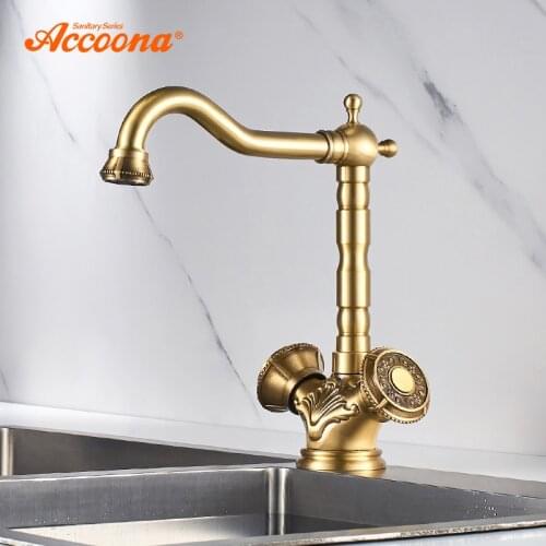 Accoona Kitchen Faucet Deck Mounted Mixer Tap 360 Degree Crane For Kitchen Faucets Rotation Copper Dual Holder Mixer Tap A54102