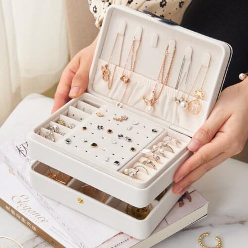 Universal Jewelry Organizer Display Travel Jewelry Case Boxes Portable Jewelry Box Button Leather Storage Zipper Jewelers
