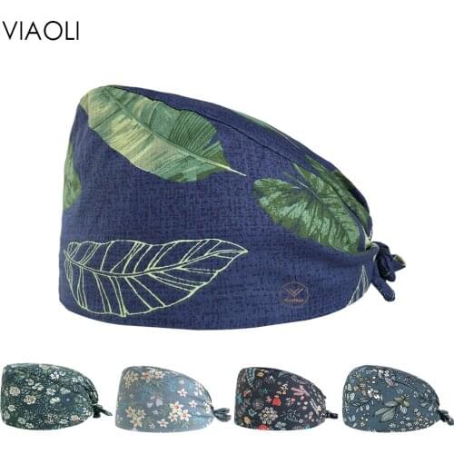 High Quality cartoon printing Elastic Scrub hat pet shop laboratory spa working hat beauty salon Male and female Scrubs Caps