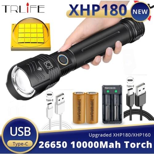 XHP180 Most Powerful Flashlight 16-core Light Type-c Rechargeable Telescopic Zoom Input and Output High Long-range Glare Lantern