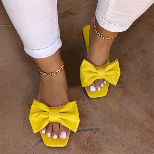 Size 35-43 Fashion Summer Womens Open Toe Slippers Sweet Womens Bow-knot Flat Casual Sandals Outdoor Beach Female Flip Flops