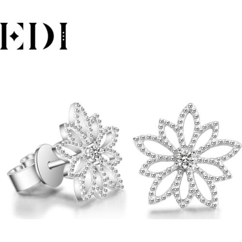 EDI Genuine Natural 0.06cttw Diamond Real 14k White Gold Stud Earrings For Women Wedding Fine Jewelry