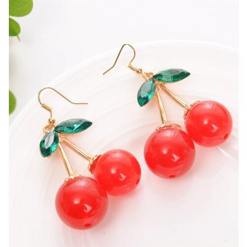 Tenande Maxi Big Statement Cute Ball Leaves Cherry Crystal Dangle Earrings for Women High Quality Valentines Day Femme Bijoux